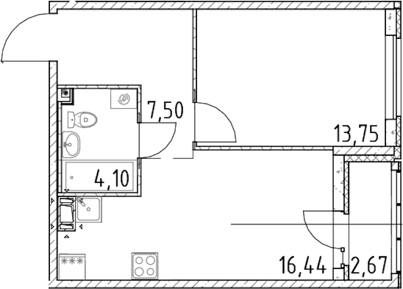 1-комнатная квартира 41.79 м², 9/17 эт., ЖК «Город Первых»